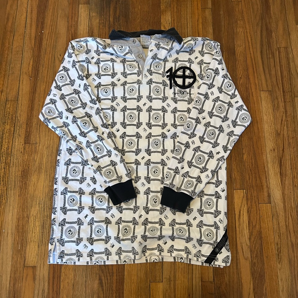 Bare Fox Denim Shirt Golf Polo XL Black White Geometric Design c1720